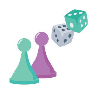 pawns and dice used in board games